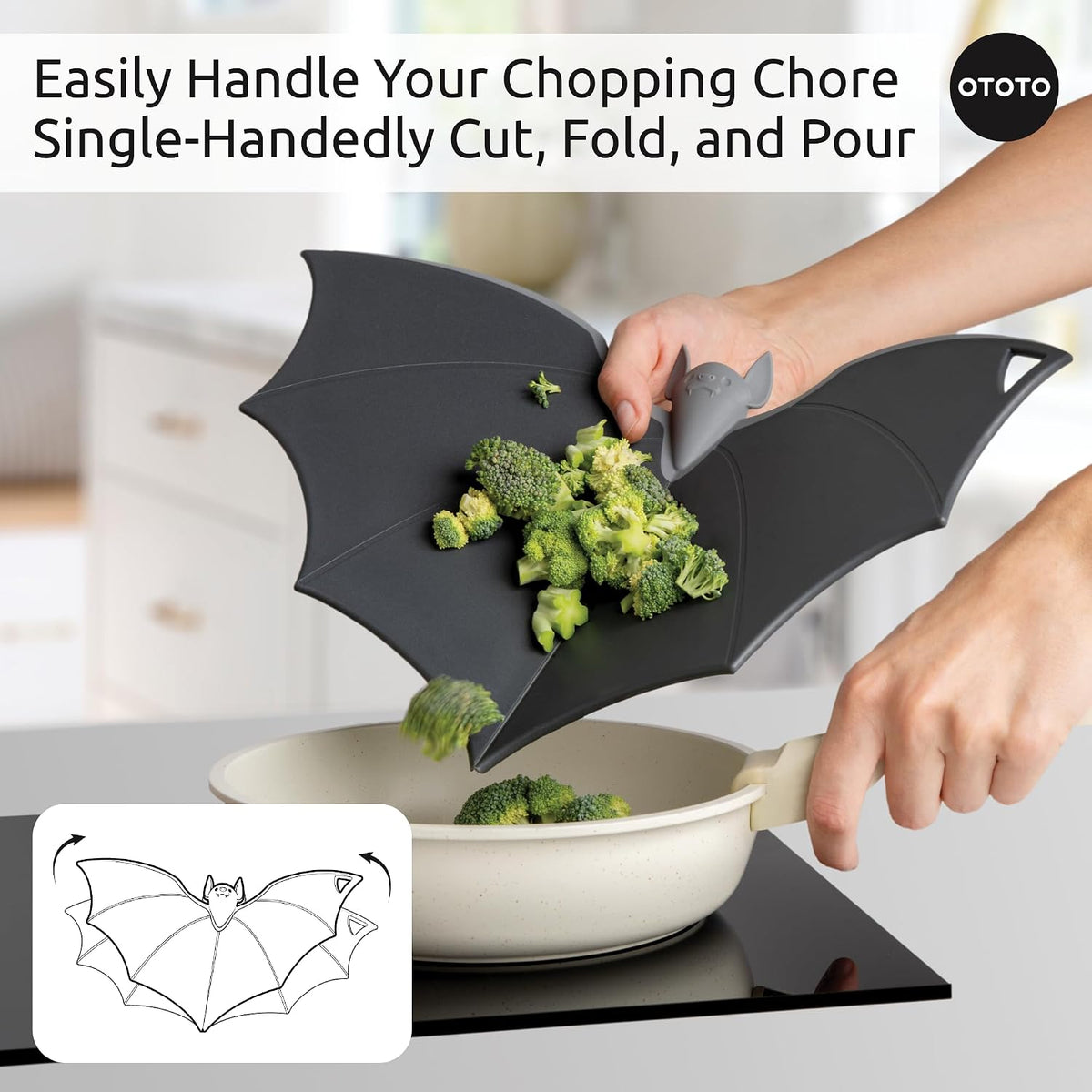 Tabla de cortar OTOTO - Tablas de cortar de madera y plástico para cocina, divertidos y espeluznantes gadgets de cocina, regalos para casa nueva y góticos, apta para lavavajillas (Murciélago, Plástico