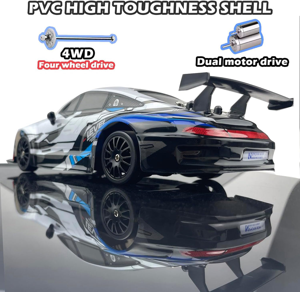 Auto RC Drift de 2.4 GHz, escala 1:24, 4WD, de alta velocidad, coches de control remoto vehículo con luces LED, dos baterías y neumáticos de drift, autos de juguete deportivos de carreras