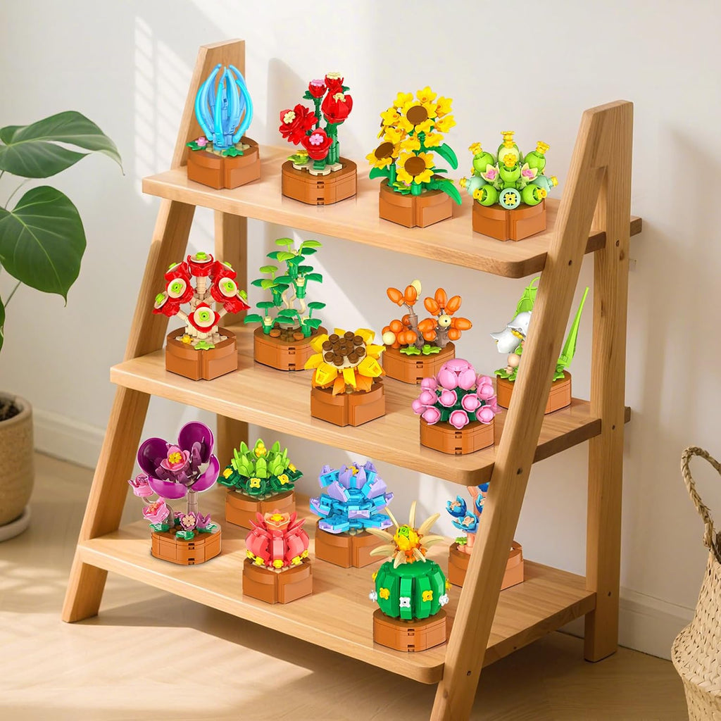 CUBIMANA Paquete de 24 mini construcción botánica de flores para adultos y