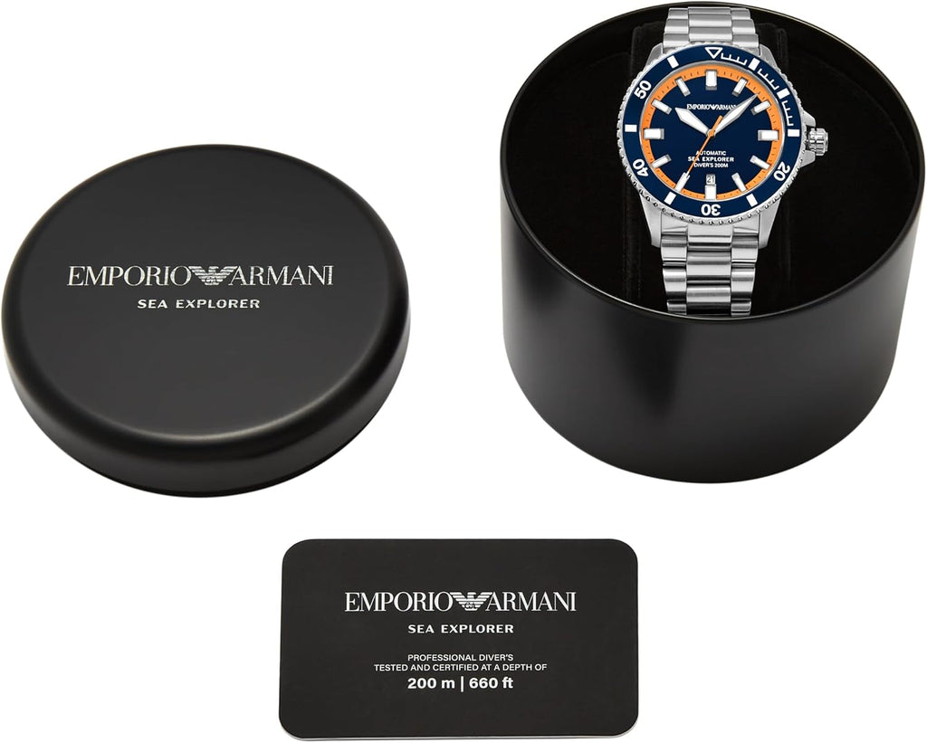 Emporio Armani Reloj Sea Explorer automático de acero inoxidable para hombre (Modelo: AR60090)