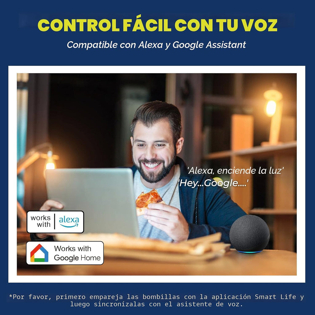E12 Smart Bulbs 60W Funcionan con Alexa/Google Home, Pack de 3