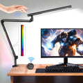Lámpara Lámpara de escritorio LED con abrazadera, lámpara de escritorio de arquitecto de 18W con luz dual, brazo oscilante flexible de 3 secciones, con luz RGB, con control remoto, con interruptor sensor