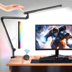 Lámpara Lámpara de escritorio LED con abrazadera, lámpara de escritorio de arquitecto de 18W con luz dual, brazo oscilante flexible de 3 secciones, con luz RGB, con control remoto, con interruptor sensor