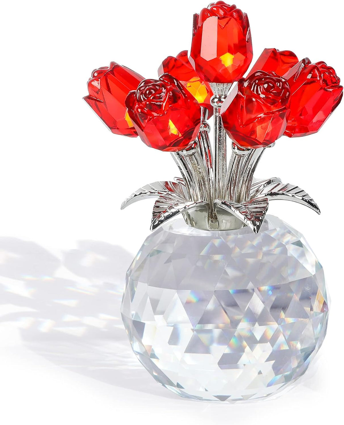 Figuras de rosas rojas de cristal, adorno de ramo de flores de cristal