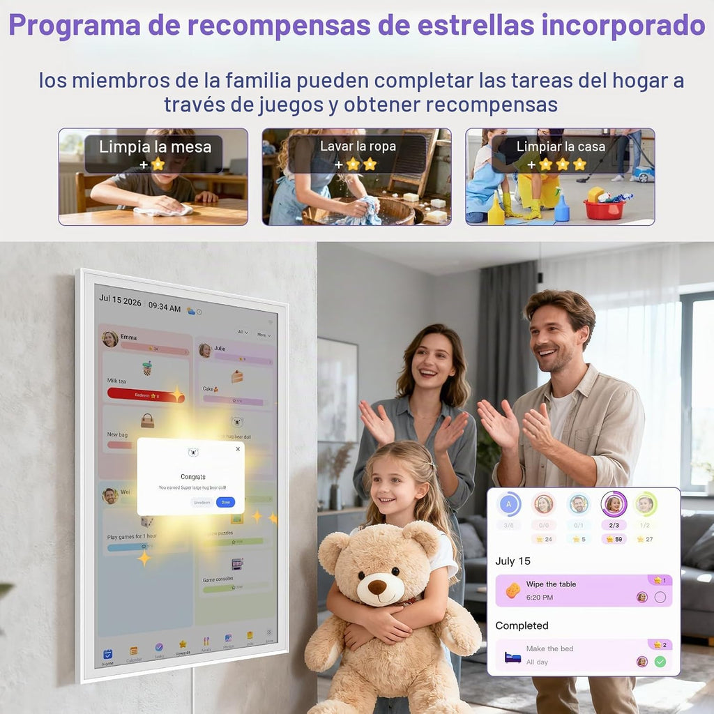Calendario digital inteligente de 32 pulgadas, gráfico de tareas familiares y marco de fotos