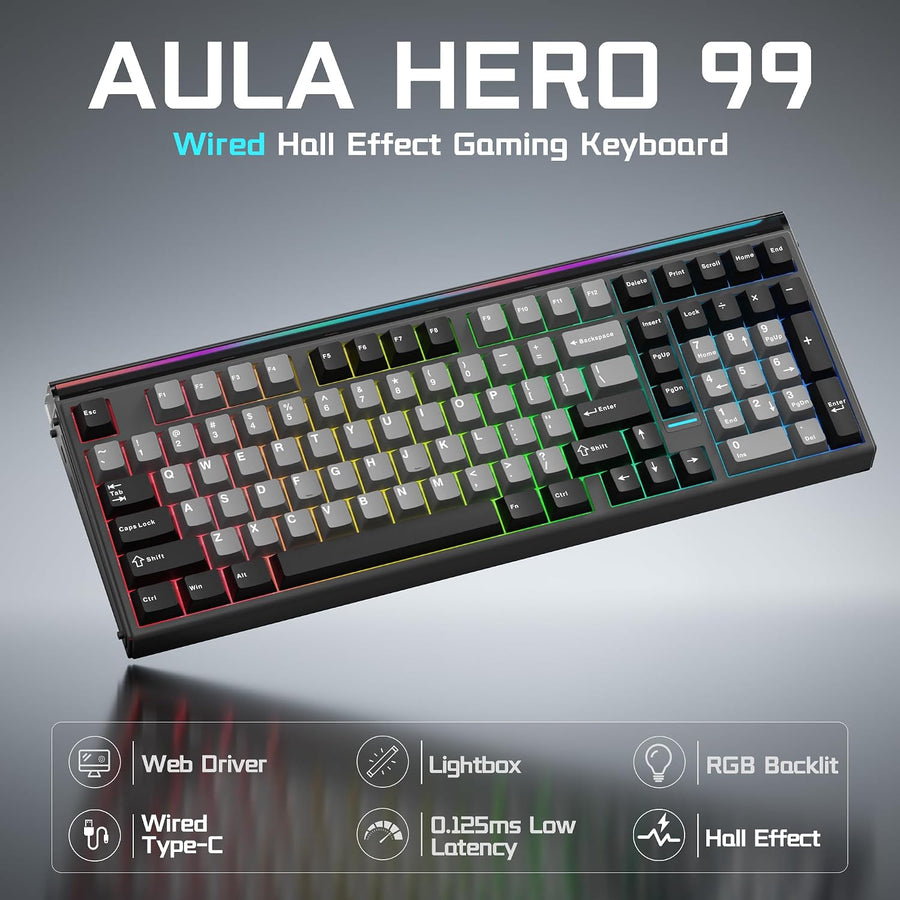 AULA Hero 99 - Teclado con cable para juegos, teclado de efecto Hal...