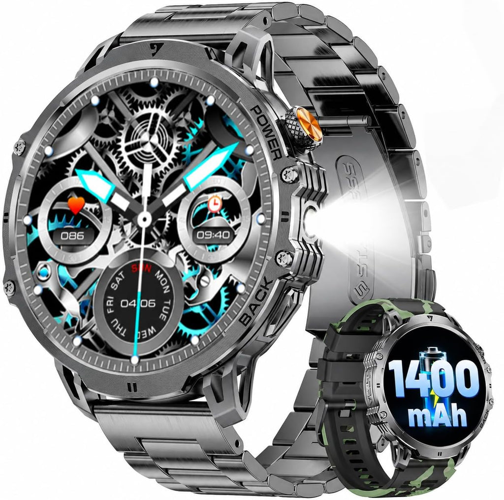 LIGE Relojes inteligentes militares para hombres (2 bandas), pantalla