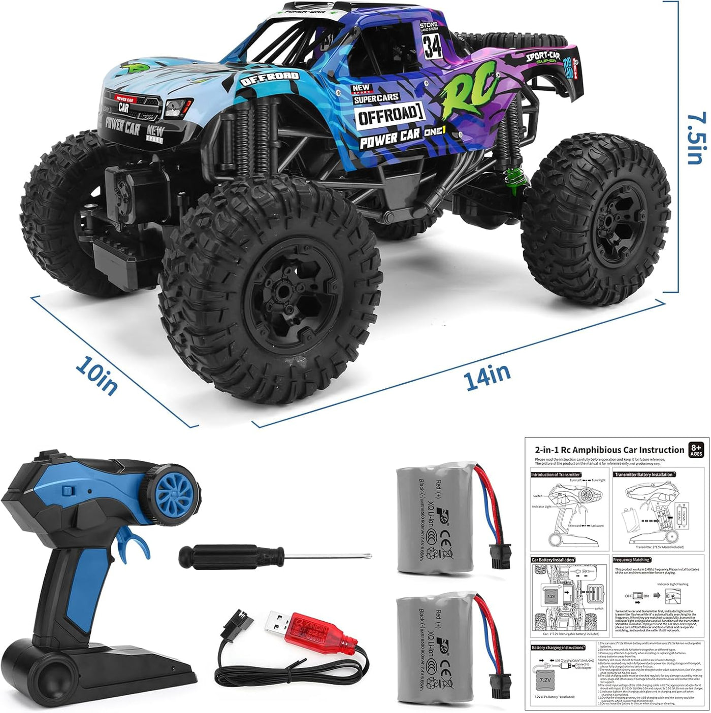 Camión de control remoto, 1:12 4x4 Offroad impermeable, auto grande...