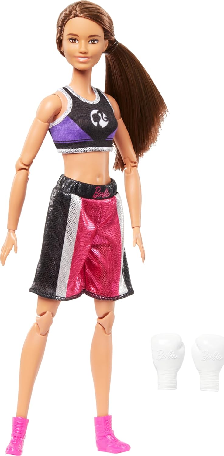 Muñeca Barbie Made to Move y Accesorios, Boxer Morena con Uniforme...