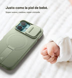 SURITCH Funda para iPhone 16 con cubierta magnética para cámara deslizante y soporte ajustable, compatible con MagSafe, funda protectora delgada a prueba de golpes de 6.1 pulgadas, verde