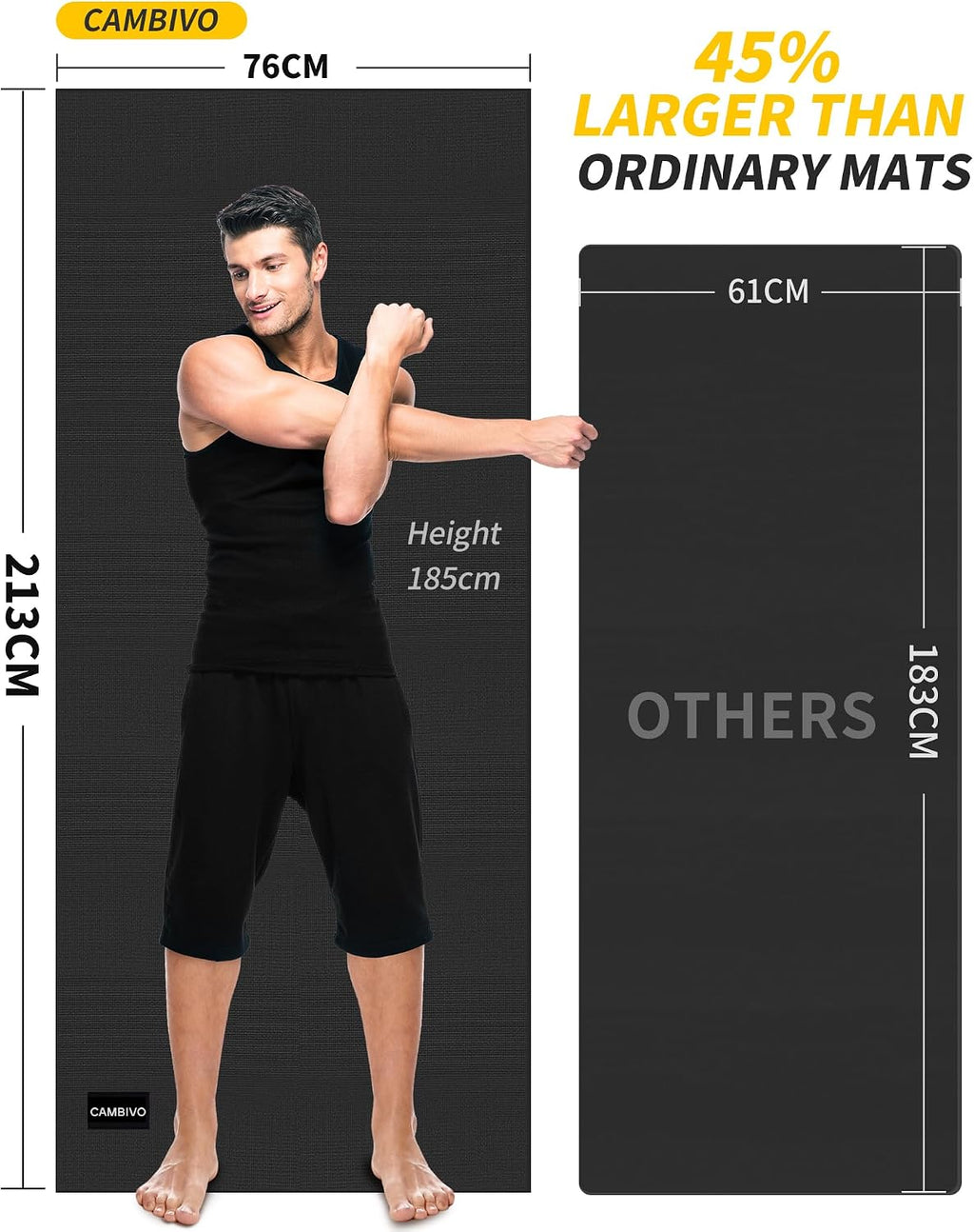 CAMBIVO Esterilla de yoga para mujeres y hombres, esterilla de ejercicio extra larga y ancha (72"x48"/84"x30"), esterilla de entrenamiento grande antideslizante para yoga, pilates, fitness