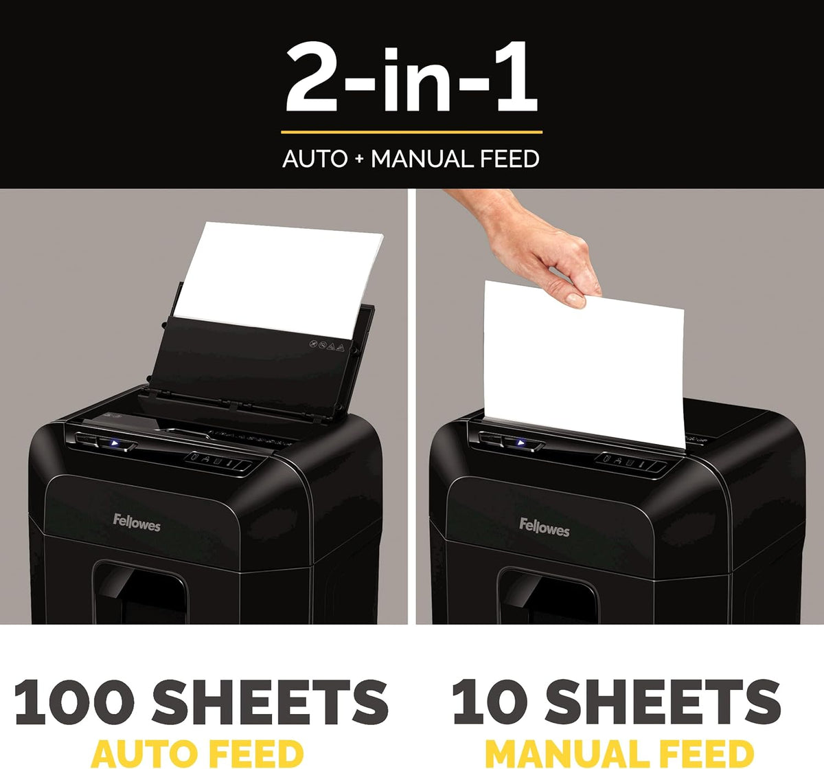 Fellowes AutoMax 100MA - Trituradora de papel 2 en 1 de microcorte de 100 hojas para oficina/oficina pequeña