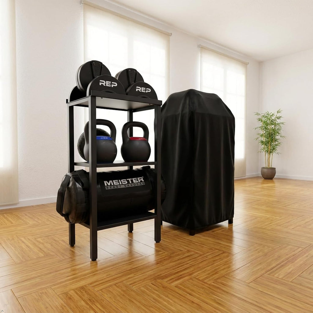 Rack ajustable para mancuernas/kettlebells 500-800LB de alta resistencia con cubierta Opt