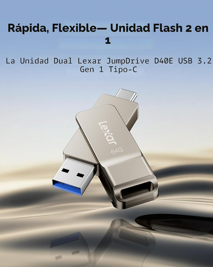 Lexar D40E 64GB Unidad Flash USB 3.2 Gen 1 Tipo-C con Doble USB, Un...