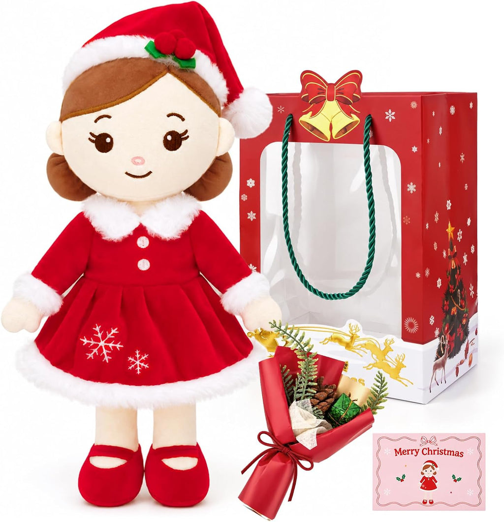 Conjunto de Muñeca de Peluche Navideña para Regalo, Muñeca de 14" con Accesorios Navideños