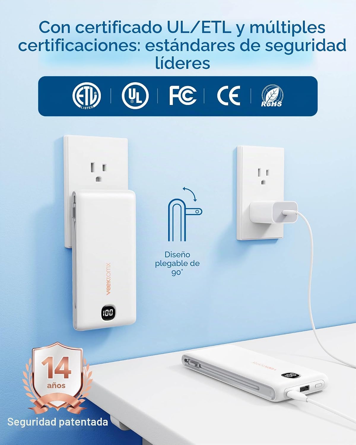 VEEKTOMX Cargador portátil con cables integrados 10000 mAh, banco d...