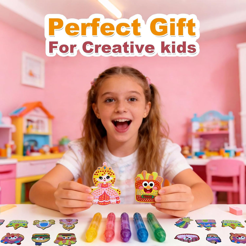 VattaFrast Kit de arte y mosaico de cuentas para niños de 4 a 12 años, juego completo de manualidades con 15 plantillas coloridas, plantillas divertidas, bolígrafos de cuentas, artes creativas