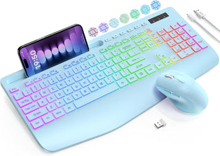 Combo de teclado y mouse inalámbricos, 9 efectos retroiluminados, r...