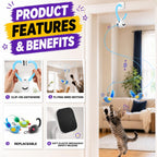 Juguetes interactivos para gatos de interior: varita de plumas de ave voladora automática, ejercicio de persecución, enriquecimiento, estimulación, colgante duradero seguro recargable por USB para