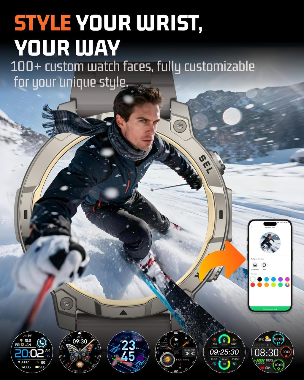 Reloj inteligente militar para hombre, rastreador de actividad física de 1.39 pulgadas con luz LED, contador de pasos, monitor de calorías de sueño, impermeable, 420 mAh, reloj inteligente