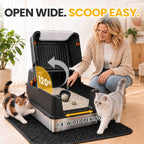 Caja de arena de acero inoxidable con tapa, caja de arena cerrada extragrande para gatos grandes, bandeja de arena de metal alto para gatos, entrada frontal y salida superior