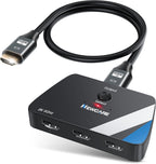 Interruptor HDMI 2.1 3 en 1 salida, 4K @120Hz 8K @60Hz 48Gbps con cable