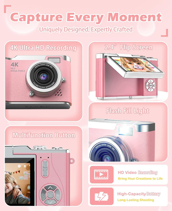 HEYMAO Cámara digital para niños, cámara digital 4K para fotografía...