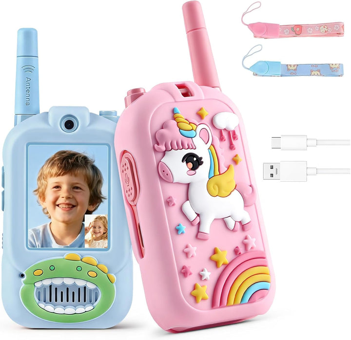 Walkie Talkies de video para niños, paquete de 2 cajas de regalo re...