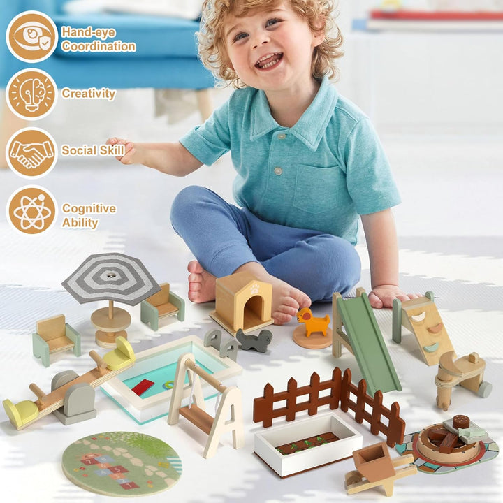 Juego de 26 piezas de muebles de madera para casa de muñecas, acces...