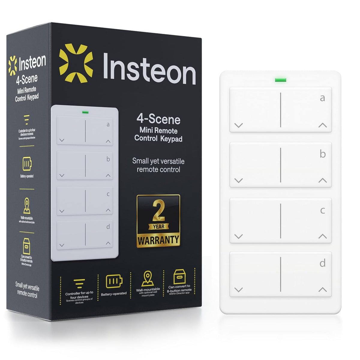 INSTEON Mini control remoto - 4 escenas - controla las luces, 2342-232, 3.7 volts
