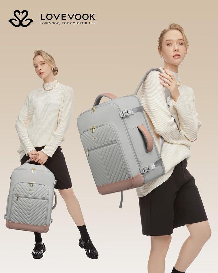 LOVEVOOK Mochila de viaje grande, mochila de mano para aviones, Gri...
