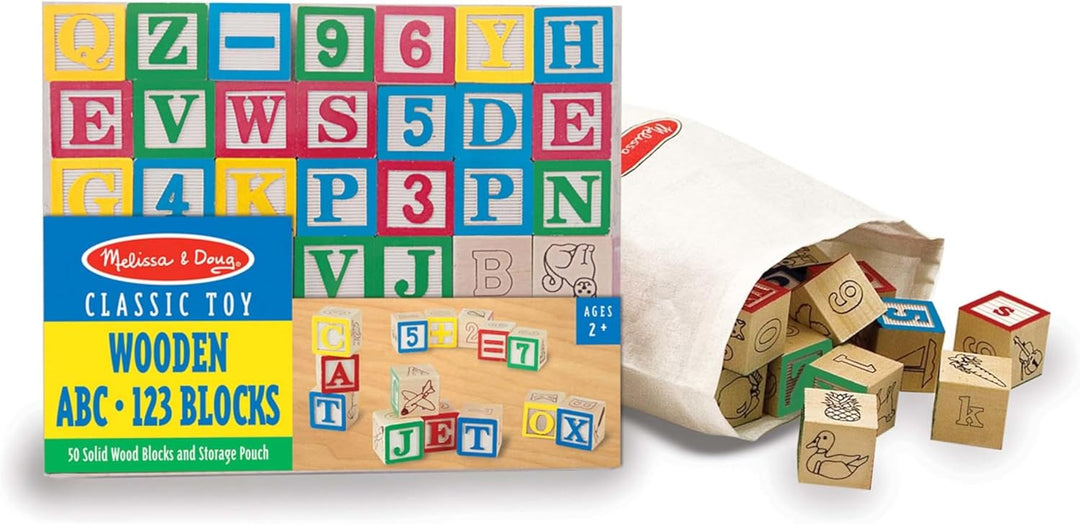 Melissa Doug Juego de bloques de madera ABC/123 de lujo