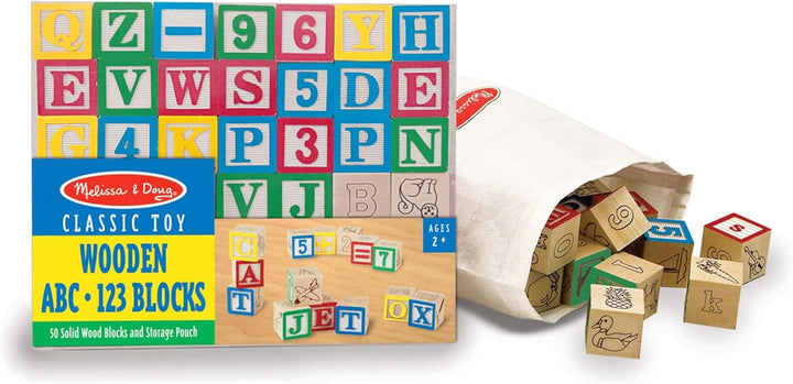 Melissa Doug Juego de bloques de madera ABC/123 de lujo