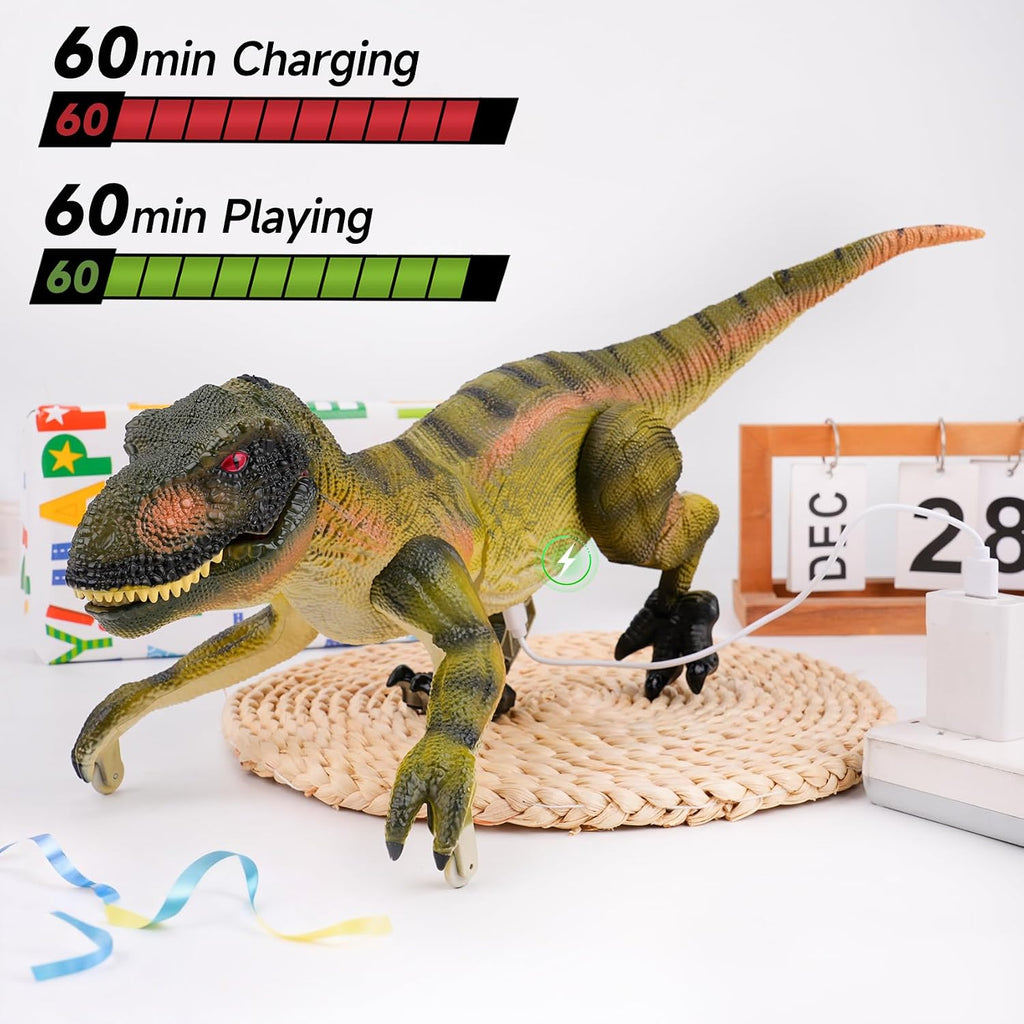 NEXBOX Juguetes de dinosaurio a control remoto para niños de 3 a 5 a 7 años, ideas de regalos de cumpleaños para niños, dinosaurio T-Rex grande a control remoto con control táctil, rugido realista