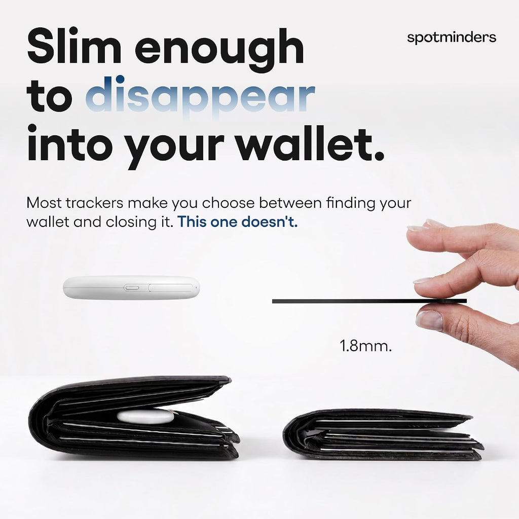 SPOTMINDERS - Tarjeta de seguimiento de billetera con certificación MFi de Apple para viajes, funciona con Apple Find My, IP68 impermeable, recargable, tarjeta de seguimiento para cartera, equipaje
