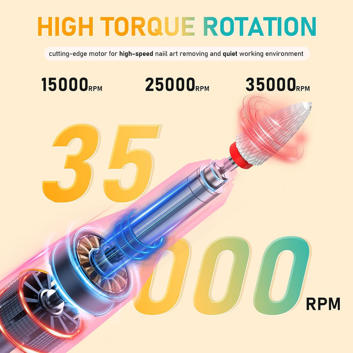 Lima de uñas eléctrica portátil: 35 000 RPM, máquina profesional re...