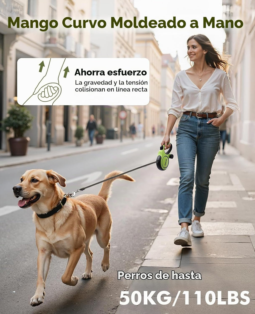 Pecute Correa retráctil de 26 pies para perros grandes con soporte para