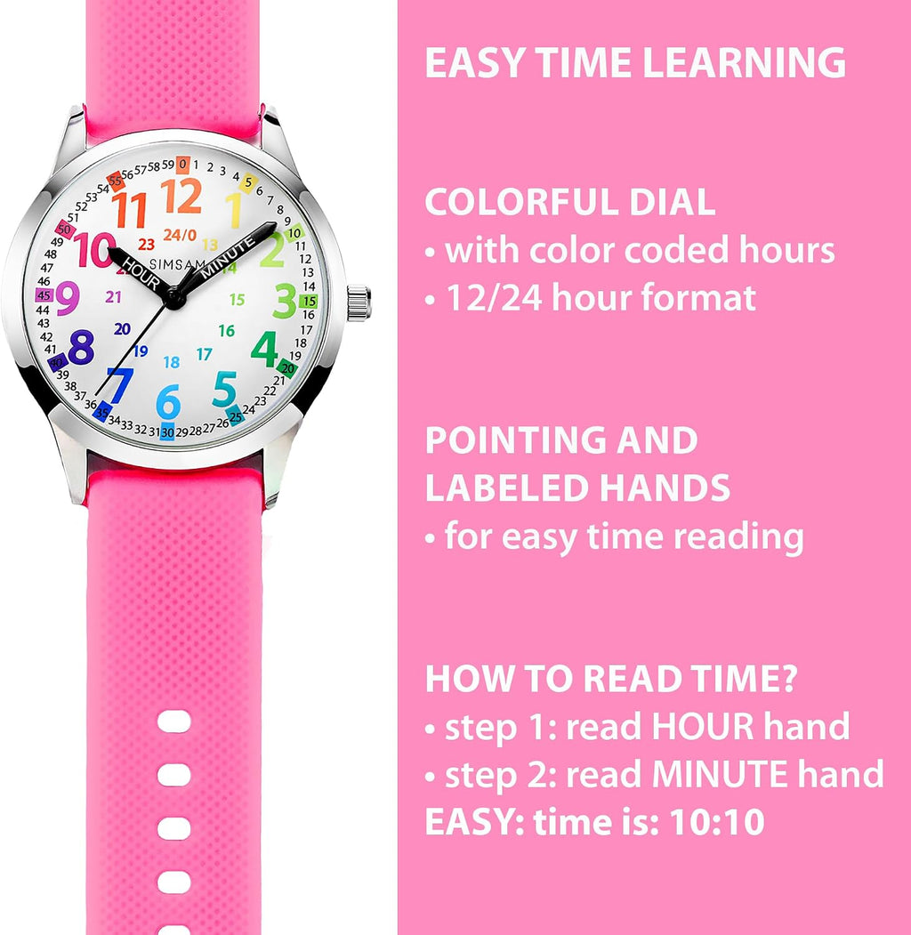 Reloj analógico para niños, reloj educativo para aprender la hora para niños 8-12, reloj impermeable para enseñar la hora para niños 5-7 6-8, fácil de leer para niñas 8-12, excelente regalo para niños y niñas 4-12 años impermeable