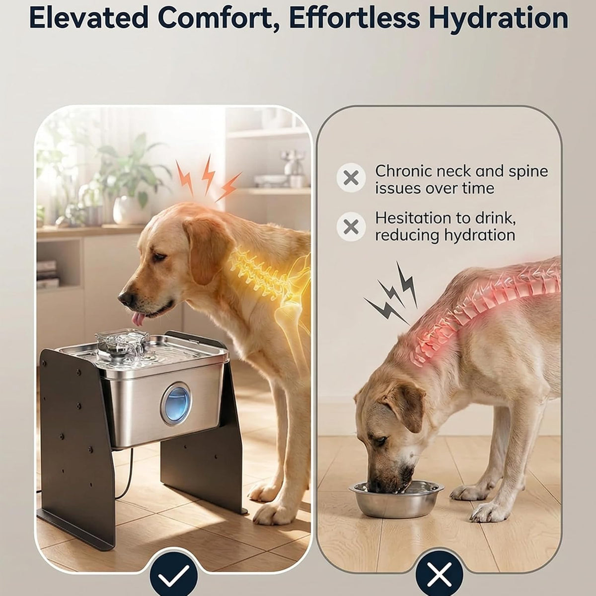 PETTEN Fuente de agua elevada del perro del acero inoxidable interior 12L