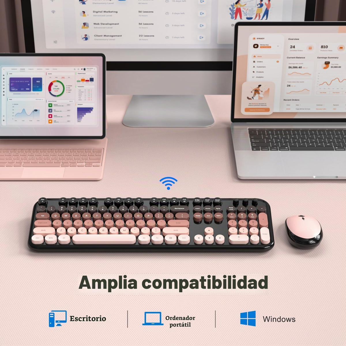 Atelus Combo de teclado y mouse inalámbricos, máquina de escribir,...