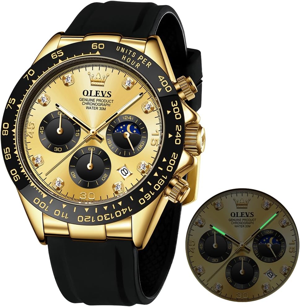 OLEVS Relojes Cronógrafo Masculinos de Moda Empresarial Analógico Quartz Reloj de Pulsera para Hombre, Cinturón de Silicona a prueba de agua con Luminiscente, Calendario