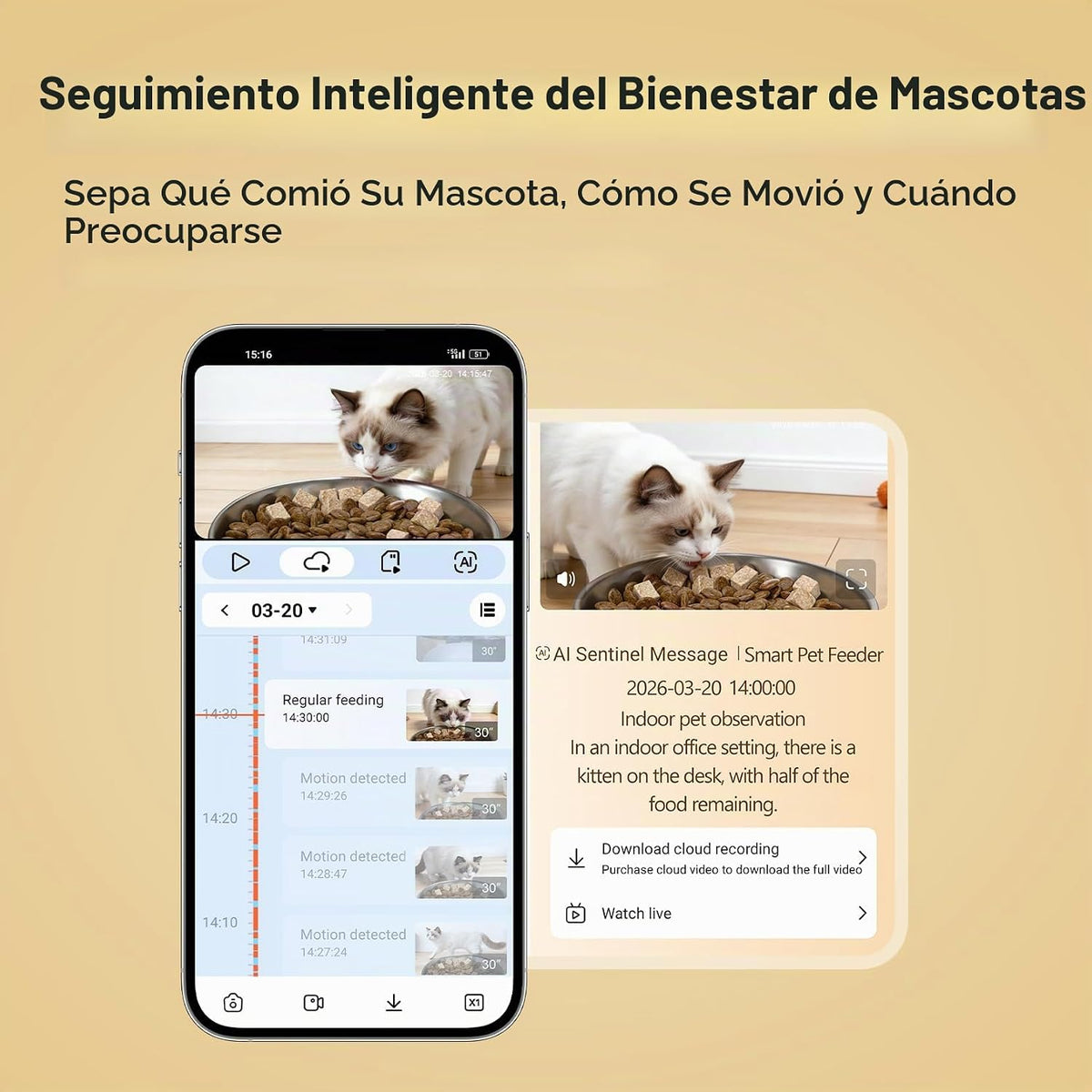 Alimentador automático para gatos con cámara 2K, control inteligente 5G/2.4WiFi de la aplicación de 6.5L