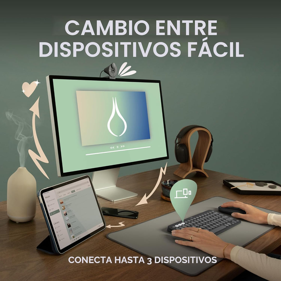 Logitech Pebble Keys 2 K380s, teclado inalámbrico Bluetooth multidi...