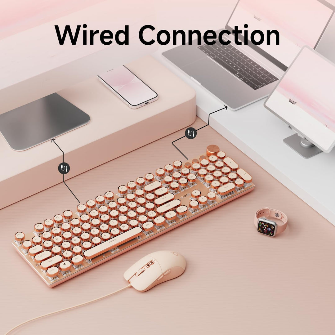 EWEADN Combo de Teclado y Ratón con Cable Estilo Máquina de Escribi...