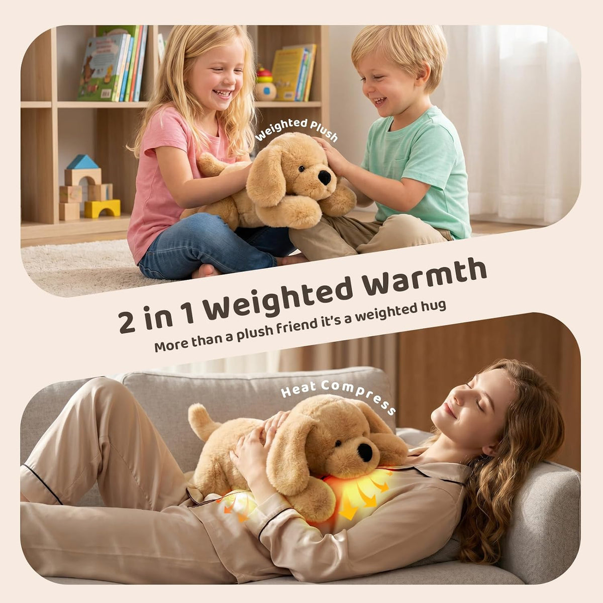 Golden Retriever de 3.3 libras con peso de animal de peluche, 21.5 pulgadas, almohadilla térmica para perros de peluche para calambres menstruales con almohadilla extraíble, bonito perro de