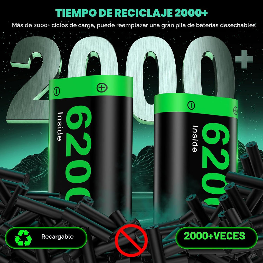 DINOSTRIKE Paquete de 4 baterías de 6200 mWh compatibles con estación de carga del controlador Xbox One/Series S/X. Cable USB C extendido: batería recargable para Xbox
