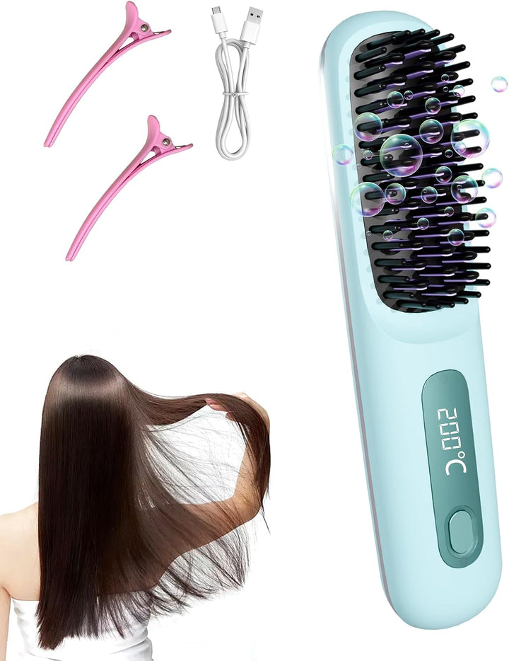 Go Brush Pro for Short Hair, Cordless Hair Straightener Brush (Pink...