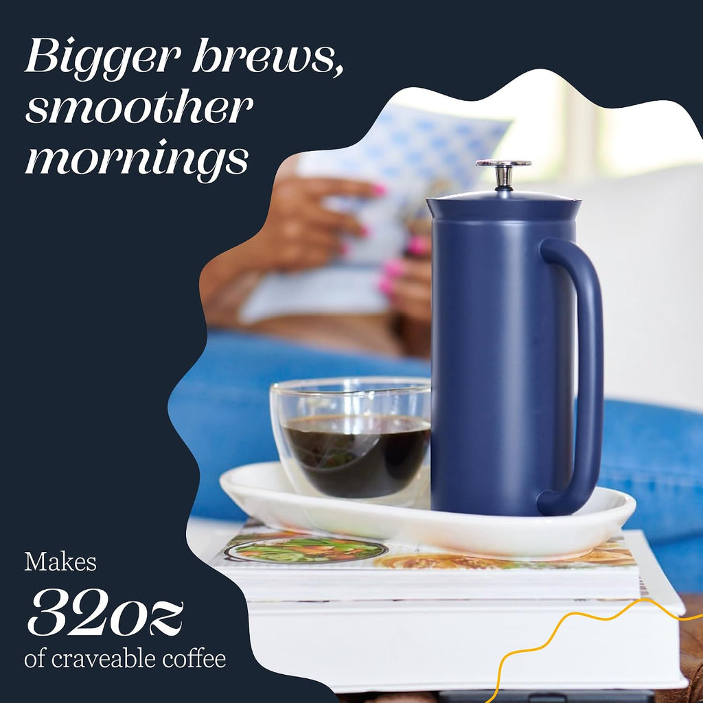 ESPRO P7 Prensa francesa, 32 onzas, azul Egeo, cafetera de acero inoxidable