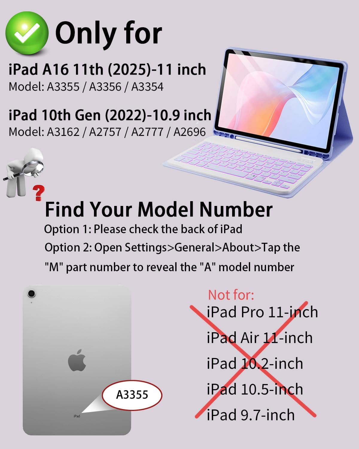 TUNKARMOR Funda para iPad A16 de 11ª/10ª generación con teclado retroiluminado, 7 cambios de color para iPad de 10ª generación 2022 y 11ª generación 2025 A16 de 10.9/11 pulgadas, soporte para lápiz