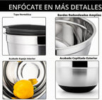 P&P CHEF Juego de 6 cuencos de acero inoxidable con tapas, color negro